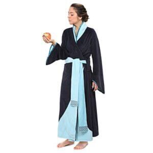 THINKGEEK Robe Womens OS Blue Belle Sleeve Tie Cotton Terry Cloth Long Length